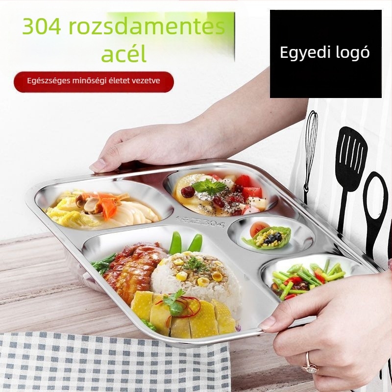 10 darabos 304 rozsdamentes acél tányérkészlet osztott rekeszekkel, gyermekek számára