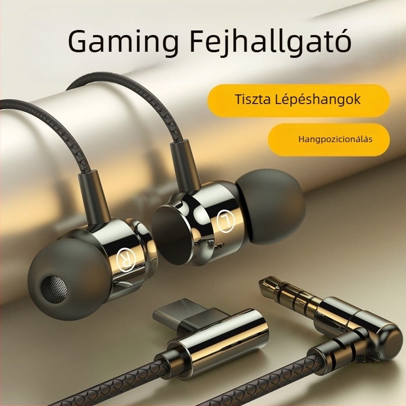 Vezetékes in-ear gaming fejhallgató Type-C csatlakozóval, zajcsökkentés, kiváló hangzás, mikrofon, kerek fülillesztékek
