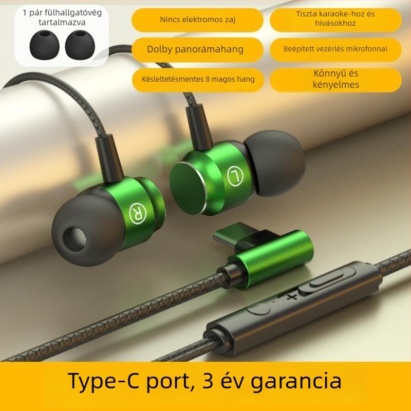 Vezetékes in-ear gaming fejhallgató Type-C csatlakozóval, zajcsökkentés, kiváló hangzás, mikrofon, kerek fülillesztékek