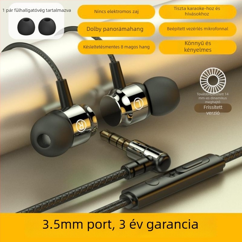 Vezetékes in-ear gaming fejhallgató Type-C csatlakozóval, zajcsökkentés, kiváló hangzás, mikrofon, kerek fülillesztékek