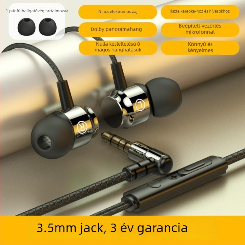 Vezetékes in-ear gaming fejhallgató Type-C csatlakozóval, zajcsökkentés, kiváló hangzás, mikrofon, kerek fülillesztékek