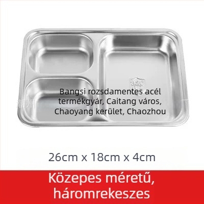 304 rozsdamentes acél gyorséttermi tál mélyedésekkel, négyzet alakú, nagy kapacitás felnőtteknek