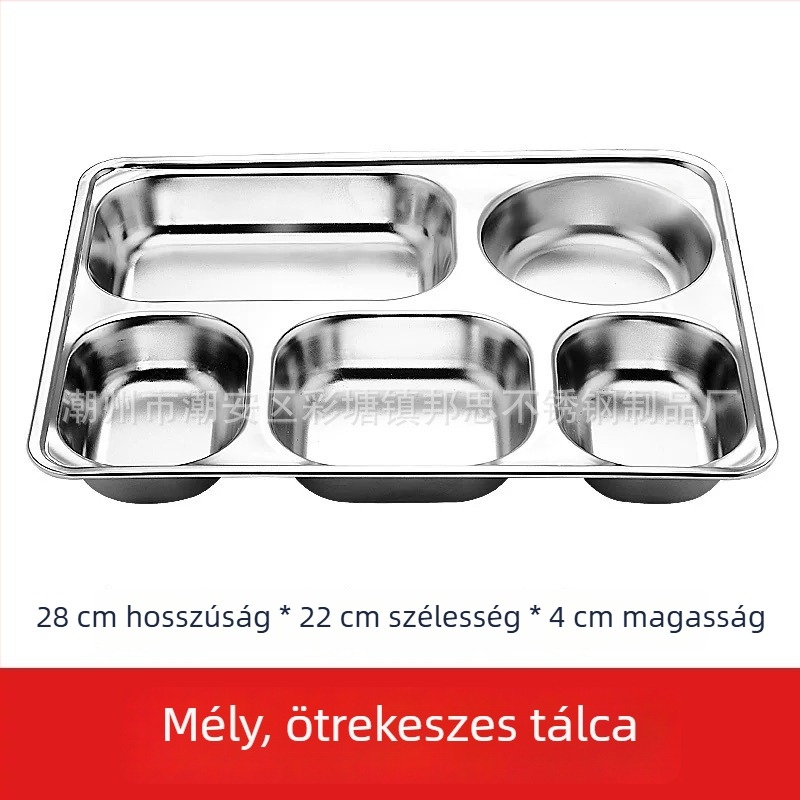 304 rozsdamentes acél gyorséttermi tál mélyedésekkel, négyzet alakú, nagy kapacitás felnőtteknek