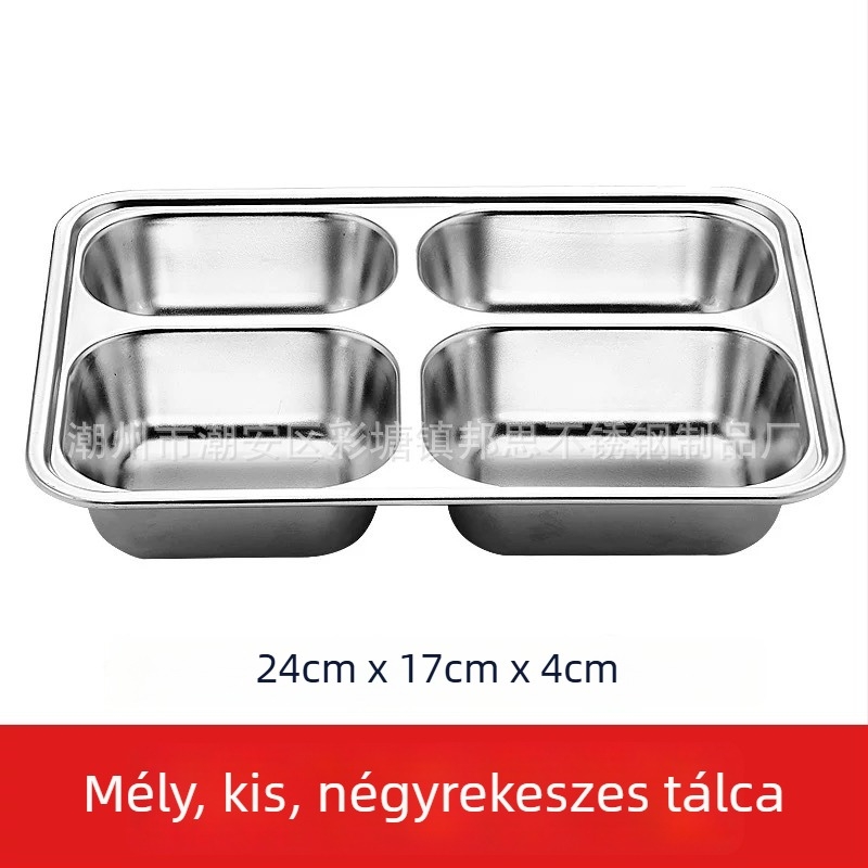 304 rozsdamentes acél gyorséttermi tál mélyedésekkel, négyzet alakú, nagy kapacitás felnőtteknek