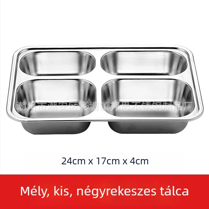 304 rozsdamentes acél gyorséttermi tál mélyedésekkel, négyzet alakú, nagy kapacitás felnőtteknek