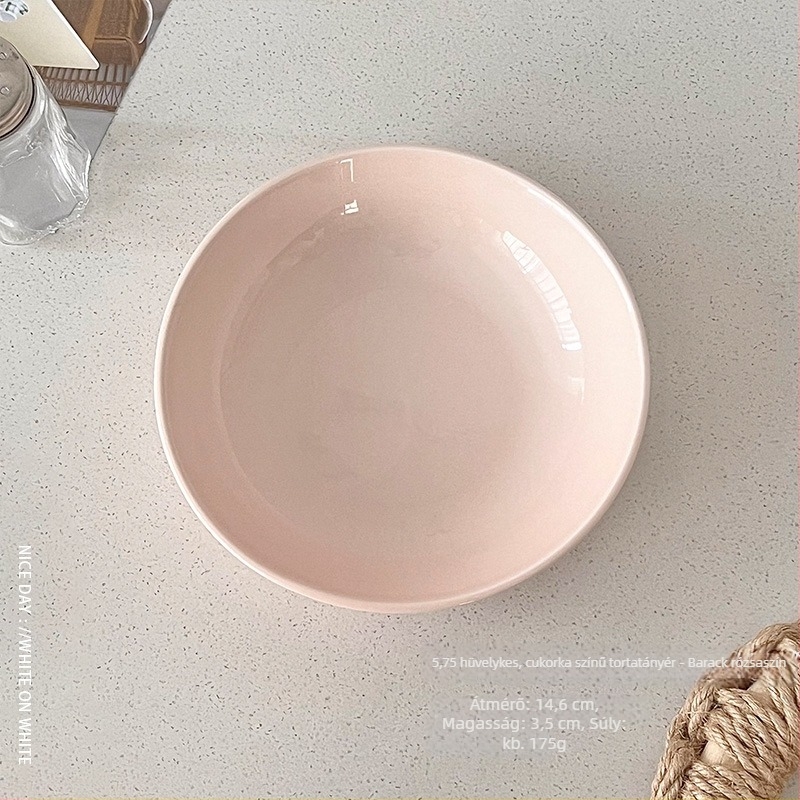 Krémszínű porcelán desszerttányér, kör alakú, 14–14,9 cm átmérőjű, gyümölcsök és desszertek számára, modern minimalist stílus