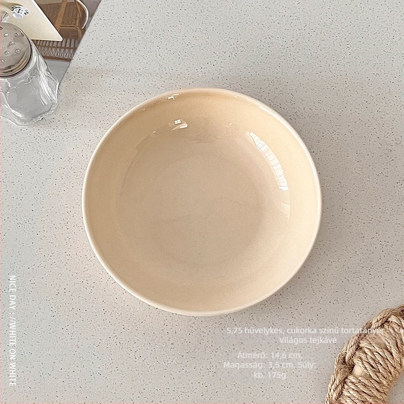 Krémszínű porcelán desszerttányér, kör alakú, 14–14,9 cm átmérőjű, gyümölcsök és desszertek számára, modern minimalist stílus
