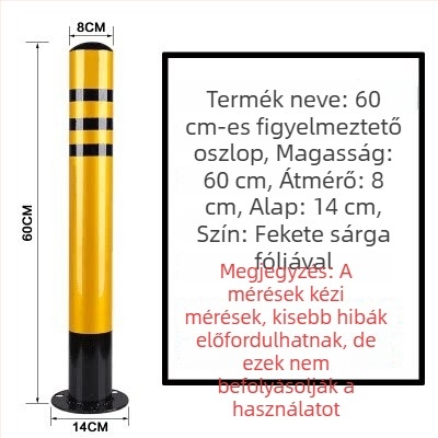 Acélcsőből készült figyelmeztető oszlop, ütközésvédelmi oszlop flang alapú talppal, útmenti bejáratokhoz és parkolókhoz