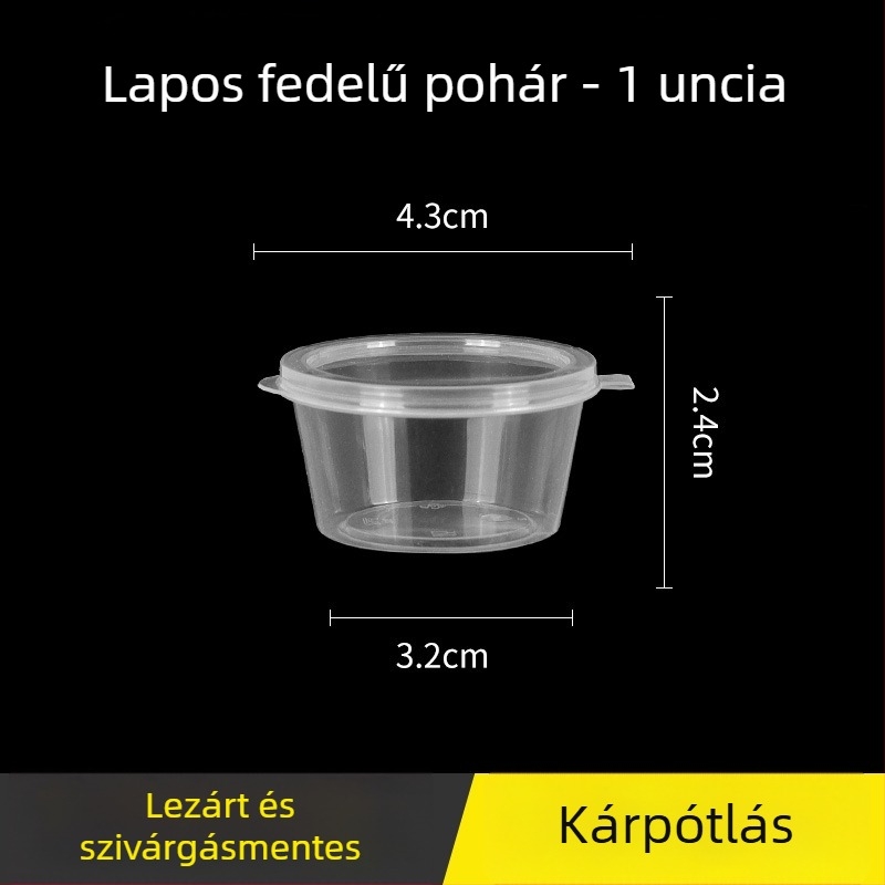 Egyszer használatos kör alakú szósz-doboz fedővel, kis ízesítő pohár, chiliolaj és mártogatós szószokhoz, passiógyümölcs íz, szállításra alkalmas csomagolás, vastag falú