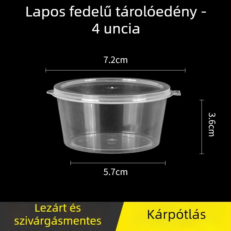 Egyszer használatos kör alakú szósz-doboz fedővel, kis ízesítő pohár, chiliolaj és mártogatós szószokhoz, passiógyümölcs íz, szállításra alkalmas csomagolás, vastag falú