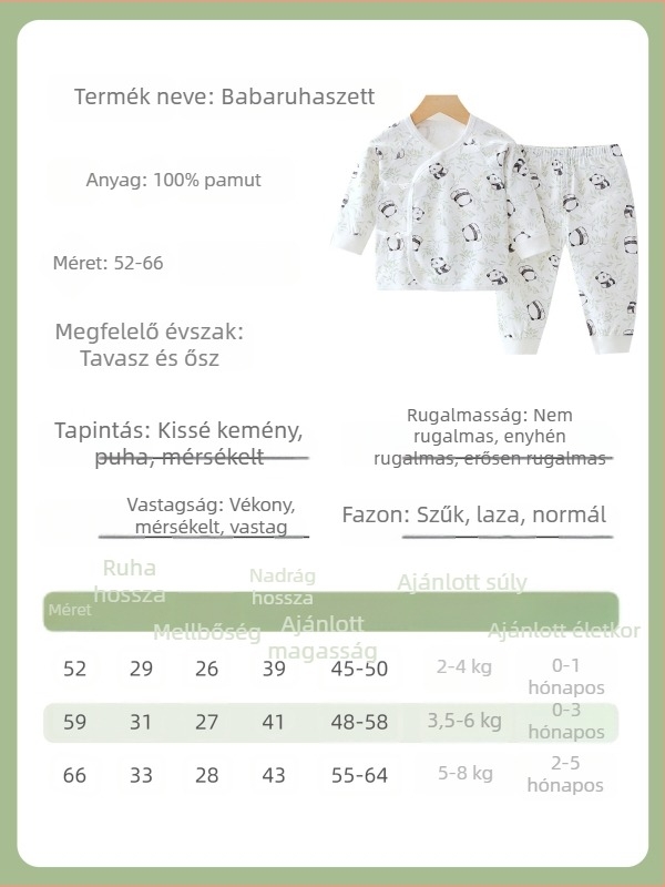 Újszülött pamutból készült két részes pizsama szett, hosszú ujjú felső és nadrág, puha anyag, őszi-tavaszi szezonra.