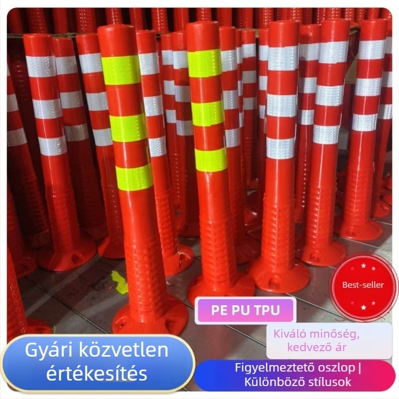 75 cm műanyag figyelmeztető oszlop PU rugalmas maggal és TPU reflexiós felülettel, ütközésálló útjelző oszlop, 90–100 cm magas
