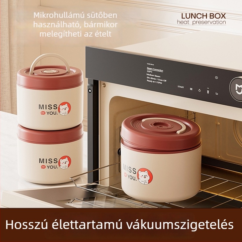 304 rozsdamentes acélból készült szigetelt ebédes doboz, vákuum szigeteléssel, hordozható, többrészes Bento doboz leveses tartállyal