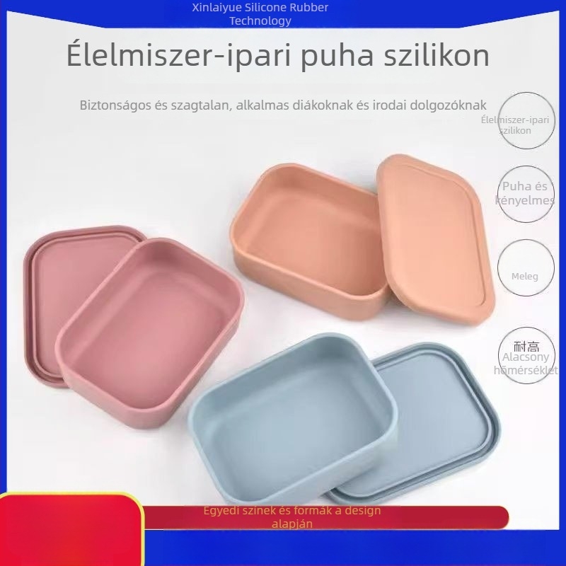 Szilikonból készült ebédes doboz, mikrohullámú sütőben is melegíthető, légmentesen záródó, hordozható irodai ebédes doboz