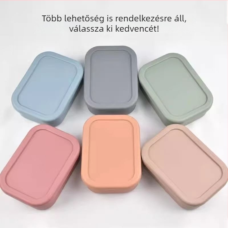 Szilikonból készült ebédes doboz, mikrohullámú sütőben is melegíthető, légmentesen záródó, hordozható irodai ebédes doboz
