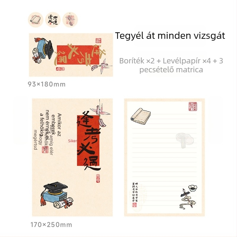 Meowshu Gaokao boríték és levélpapír készlet inspiráló üzenetekkel a sikerhez és a ballagáshoz