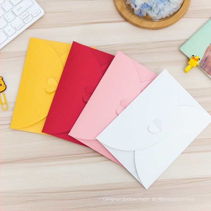 Koreai retro boríték szívcsattal, gyöngyház papírból készült boríték, kreatív szívcsat dekoráció, romantikus minimalist logó