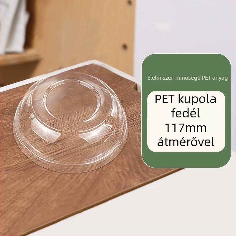Egyszer használatos műanyag desszert tálak fedővel, taró golyókkal és gyümölcssalátával