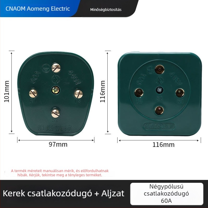 Ipari gumírozott dugaszoló és aljzat, vízálló és ütésálló, háromfázisú négyvezetékes körcsatlakozó, 16A/25A/32A/60A, 440V