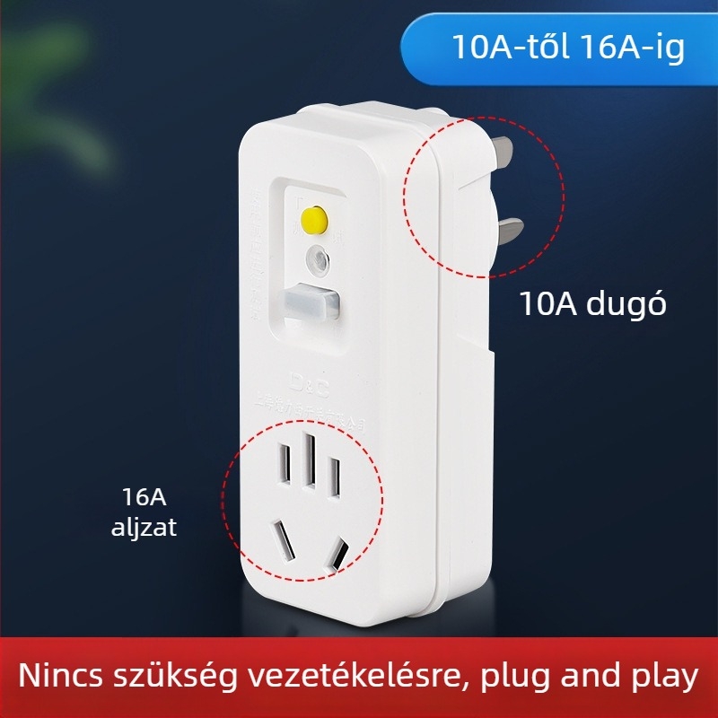 Szivárgásvédett dugaszolókapcsoló, 10A-16A, nagy teljesítményű készülékekhez, klíma és elektromos bojler számára