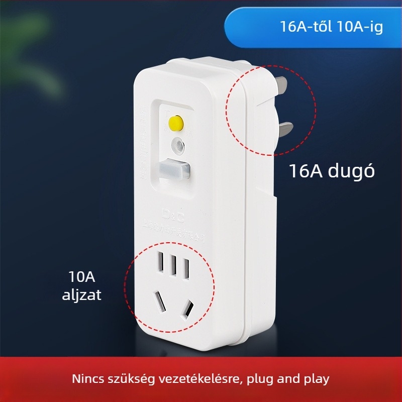 Szivárgásvédett dugaszolókapcsoló, 10A-16A, nagy teljesítményű készülékekhez, klíma és elektromos bojler számára