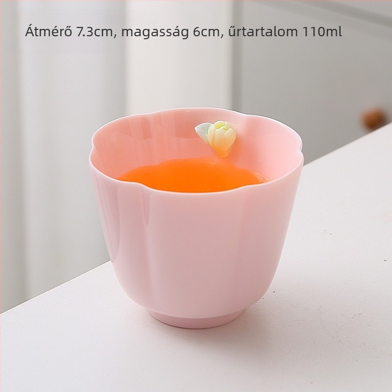 Rózsaszín porcelán teáscsésze kézzel készített virágos mintával, kung-fu stílusú