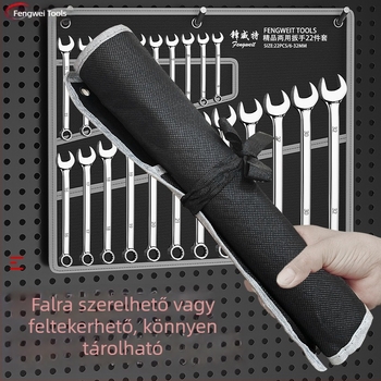 Duálfunkciós csőkulcs készlet tükrös felülettel, 6-32 mm nyílásokkal, króm-vanádium acélból, nagy keménység, rozsdamentes, vászontáska