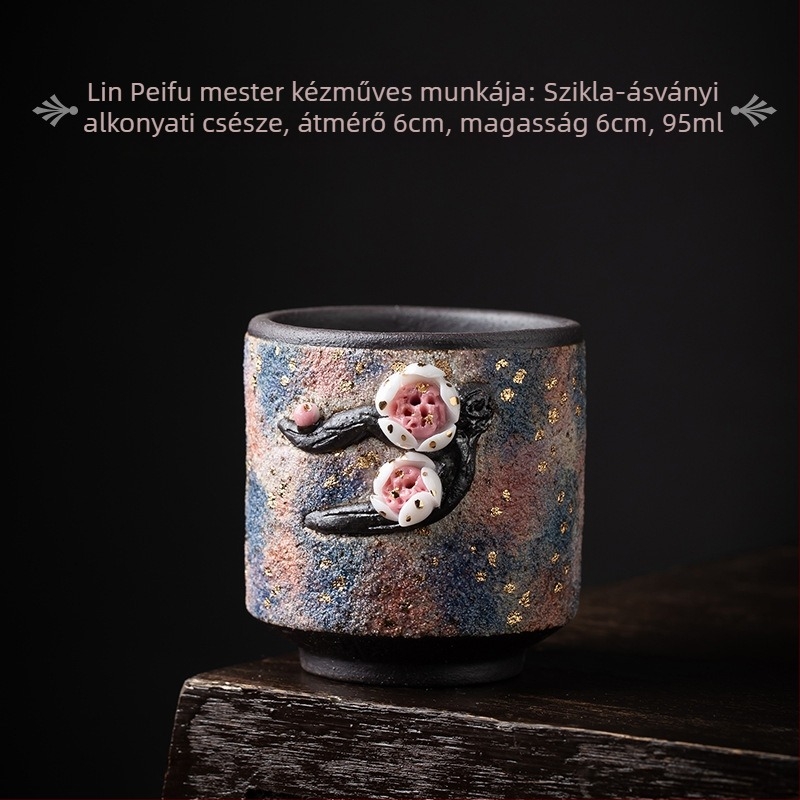 Fából égetett kőedény teáscsésze, személyes használatra, kreatív teajándék