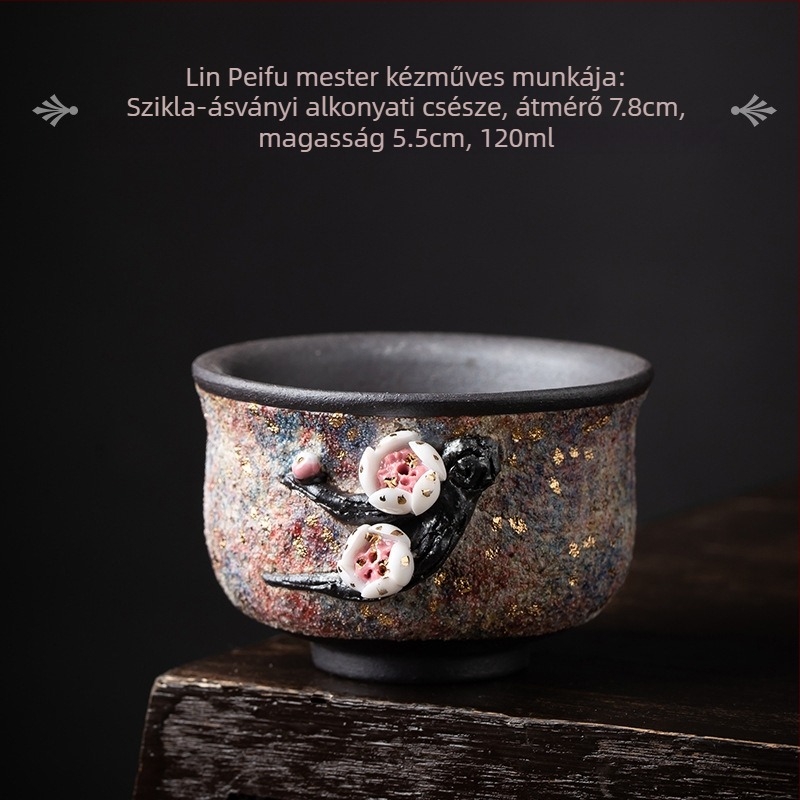Fából égetett kőedény teáscsésze, személyes használatra, kreatív teajándék