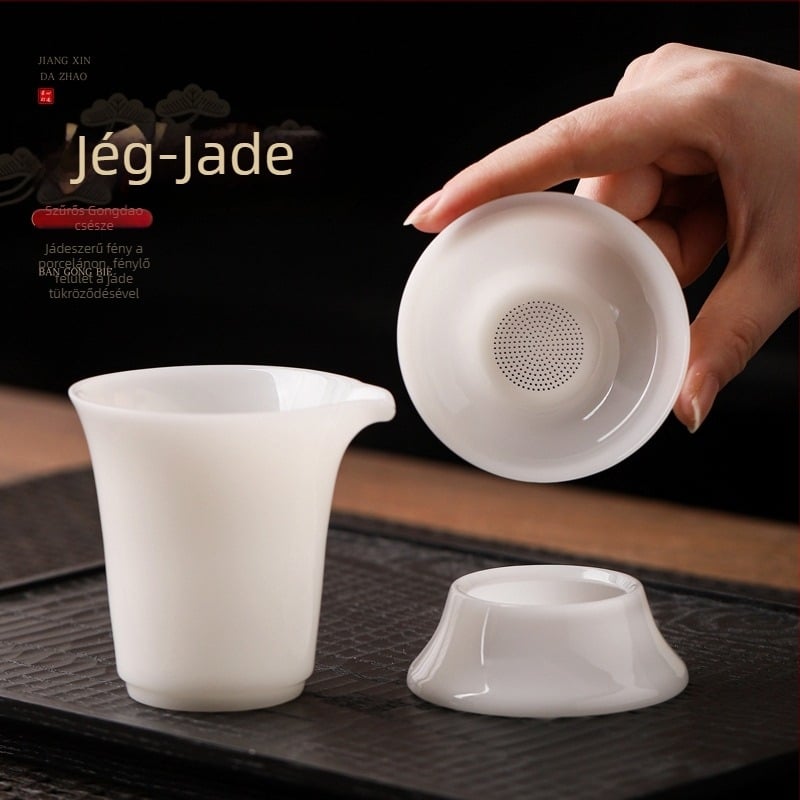 Ice Jade porcelán teáscsésze szeparátorral, teamegosztó csésze, kézben tartható fehér porcelán, nagy kapacitás