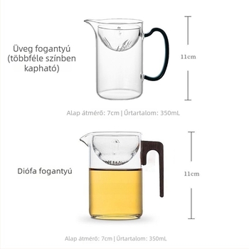 Xiaoyao teás készlet: üvegpohár oldalsó fogantyúval, tea- és víz elválasztó, fa fogantyúval ellátott szűrő
