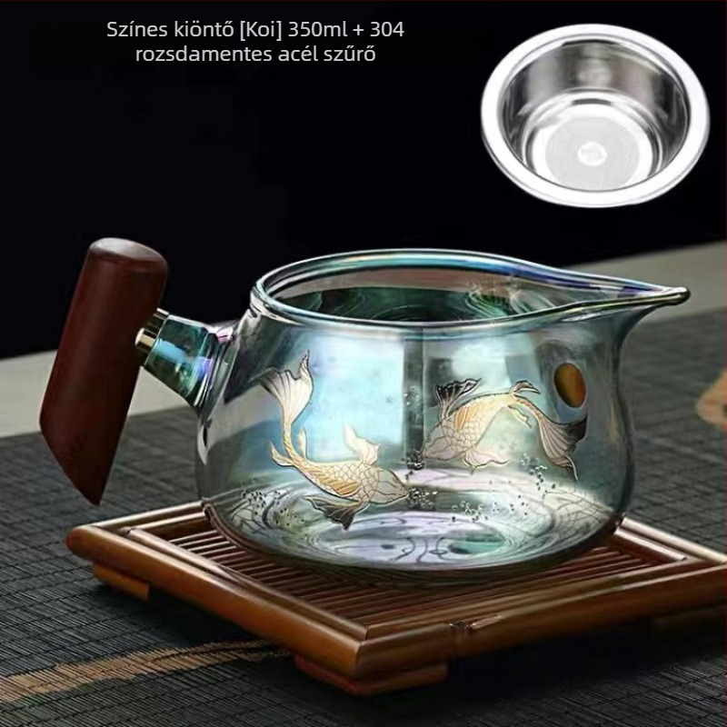 Színes, hőálló üvegből készült teainfúzoros készlet, vastagított, hét színű megosztott csészével
