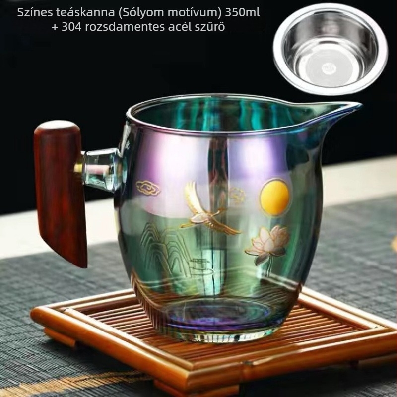 Színes, hőálló üvegből készült teainfúzoros készlet, vastagított, hét színű megosztott csészével