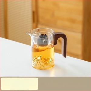 Rotációs teáskanna citrusos Pu-erh teához, hőálló üveg, fa fogantyú, beépített szűrő és Gongfu teás kancsó