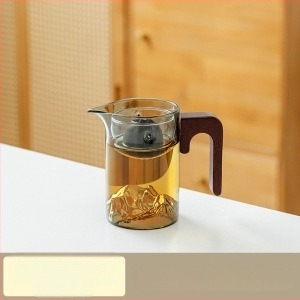 Rotációs teáskanna citrusos Pu-erh teához, hőálló üveg, fa fogantyú, beépített szűrő és Gongfu teás kancsó