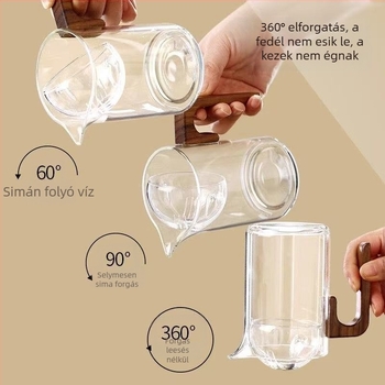 Rotációs teáskanna citrusos Pu-erh teához, hőálló üveg, fa fogantyú, beépített szűrő és Gongfu teás kancsó
