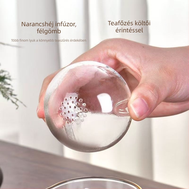 Rotációs teáskanna citrusos Pu-erh teához, hőálló üveg, fa fogantyú, beépített szűrő és Gongfu teás kancsó