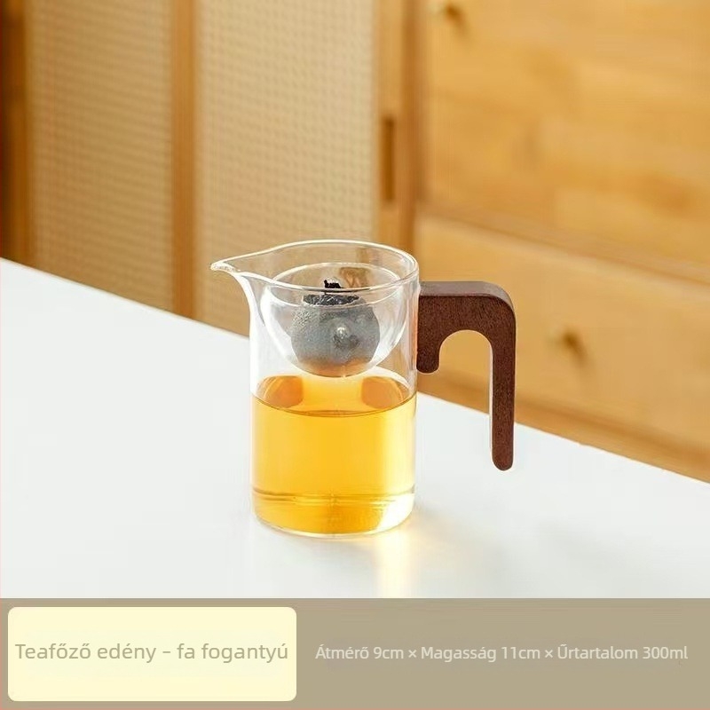 Rotációs teáskanna citrusos Pu-erh teához, hőálló üveg, fa fogantyú, beépített szűrő és Gongfu teás kancsó