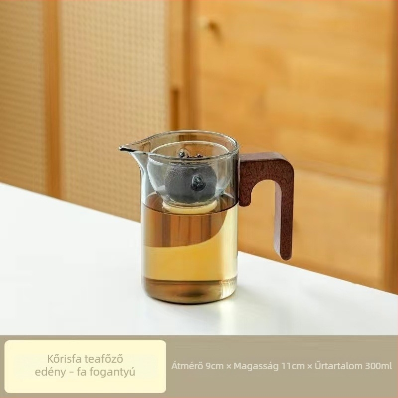 Rotációs teáskanna citrusos Pu-erh teához, hőálló üveg, fa fogantyú, beépített szűrő és Gongfu teás kancsó