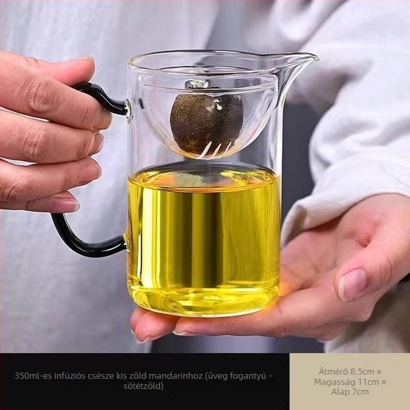 Rotációs teáskanna citrusos Pu-erh teához, hőálló üveg, fa fogantyú, beépített szűrő és Gongfu teás kancsó