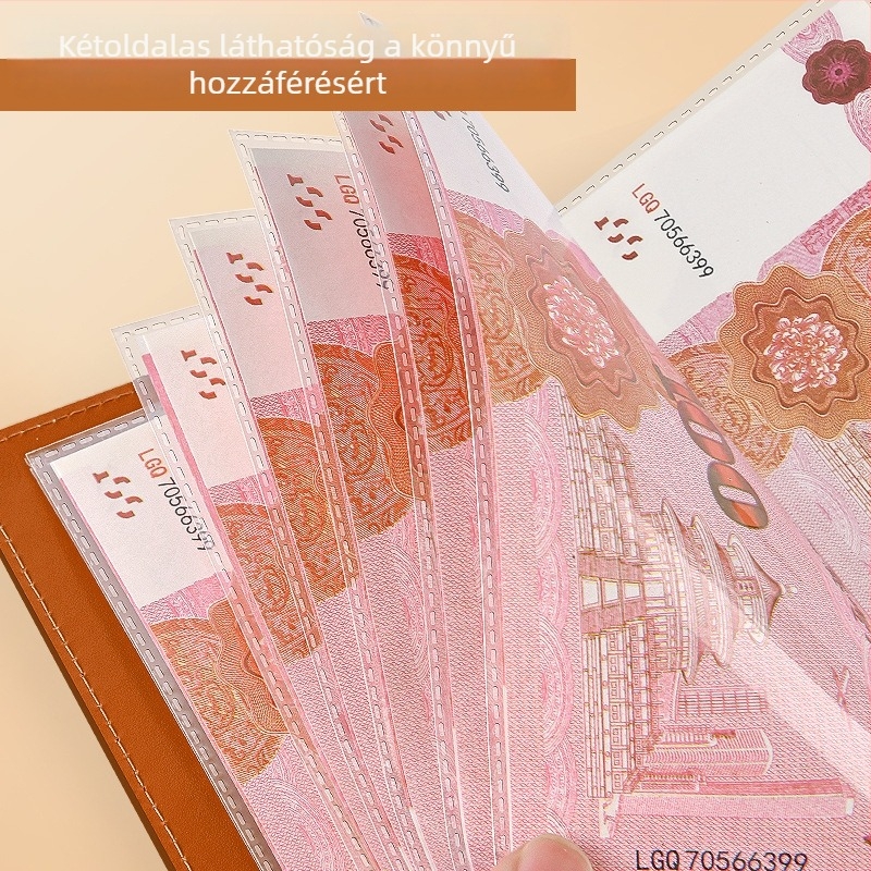 Nagy kapacitású RMB pénztároló könyv és bankjegygyűjtemény mappa