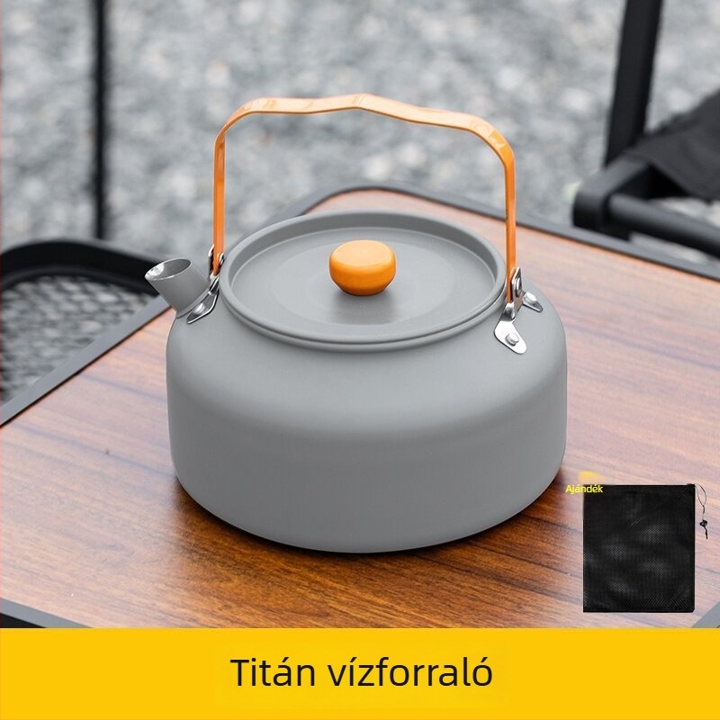 Hordozható teáskészlet titánötvözetből, teáskannával és dupla falú teáscsészékkel szabadtéri kempingezéshez