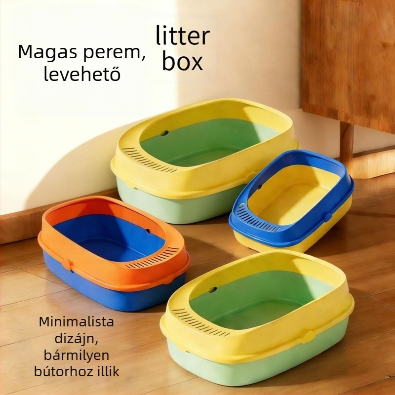 Extránagy macskaalomtál antisplash funkcióval, fél‑zárt macska toalett