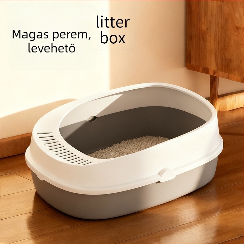 Extránagy macskaalomtál antisplash funkcióval, fél‑zárt macska toalett