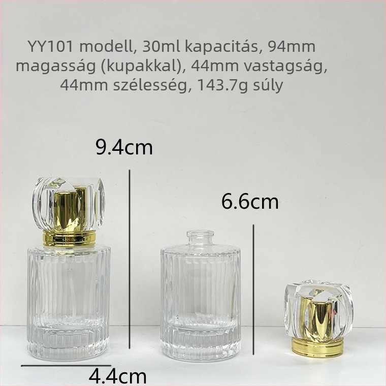 30 ml-es üveg parfümös flakon szórófejjel – üres kozmetikai csomagolás, bayonet sapka, több stílus (6-10 variánsok)
