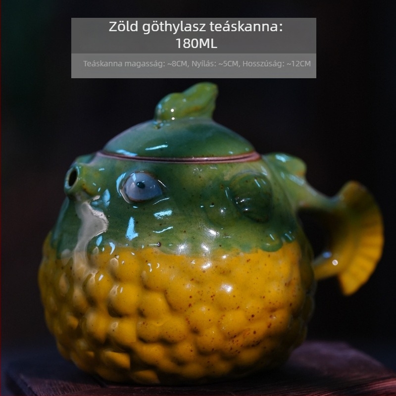 Pufferfish formájú teáskanna és dinnyeformájú teáskanna – mini kerámia teáskészlet, kézzel festett