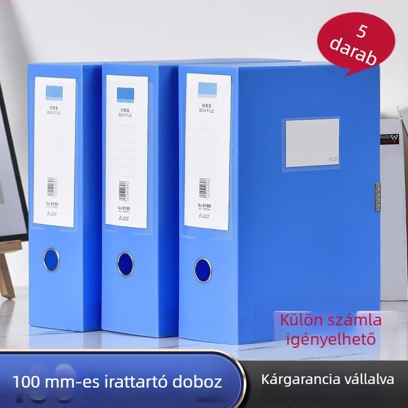 Égkék A4 irattartó doboz Velcro-szal, nagy vastag PP műanyag tároló