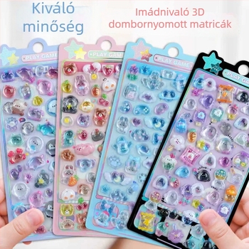 Gyerekeknek szóló aranyos maci figurákkal és kristályos részletekkel rendelkező 3D-reliefes díszítő matricák lányoknak