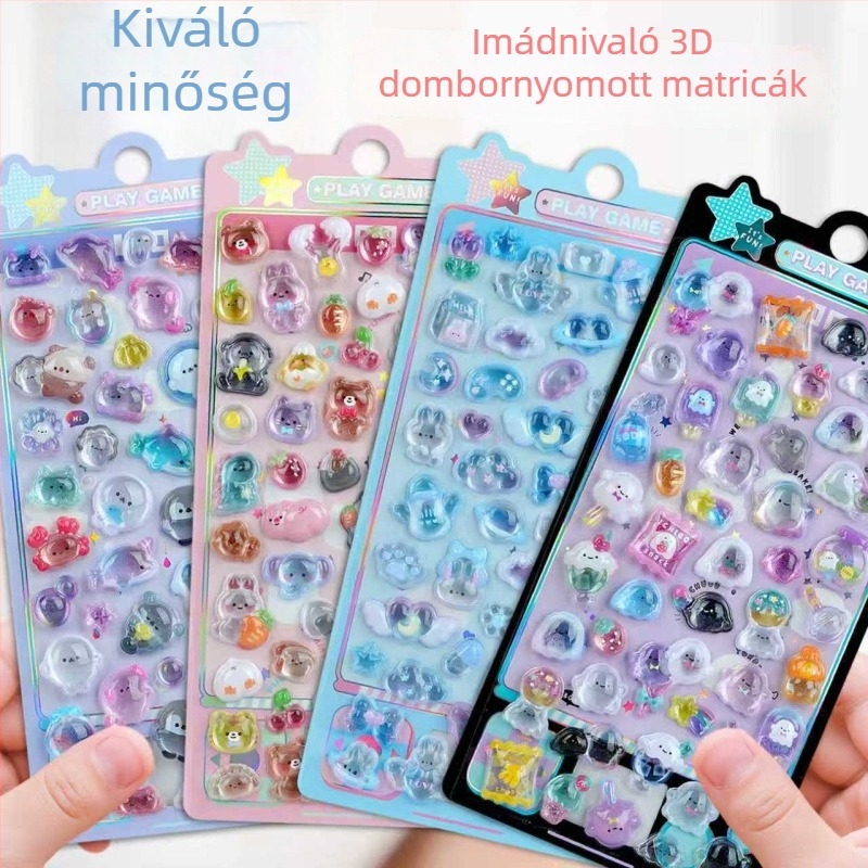 Gyerekeknek szóló aranyos maci figurákkal és kristályos részletekkel rendelkező 3D-reliefes díszítő matricák lányoknak