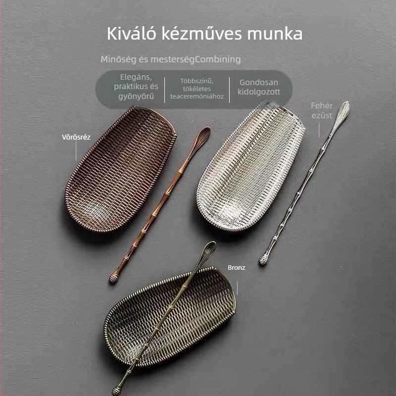 Ötvözetből készült teáskanál bambusz fonatos mintázattal, kézzel készített tea ceremónia kiegészítők – Hat úriember